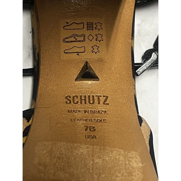 Schutz Platform Shoes Womens Size 7B Block Heel Animal Print Sandals - Picture 6 of 9